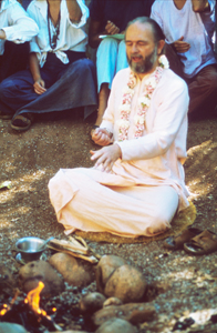 Swami leading fire ceremony