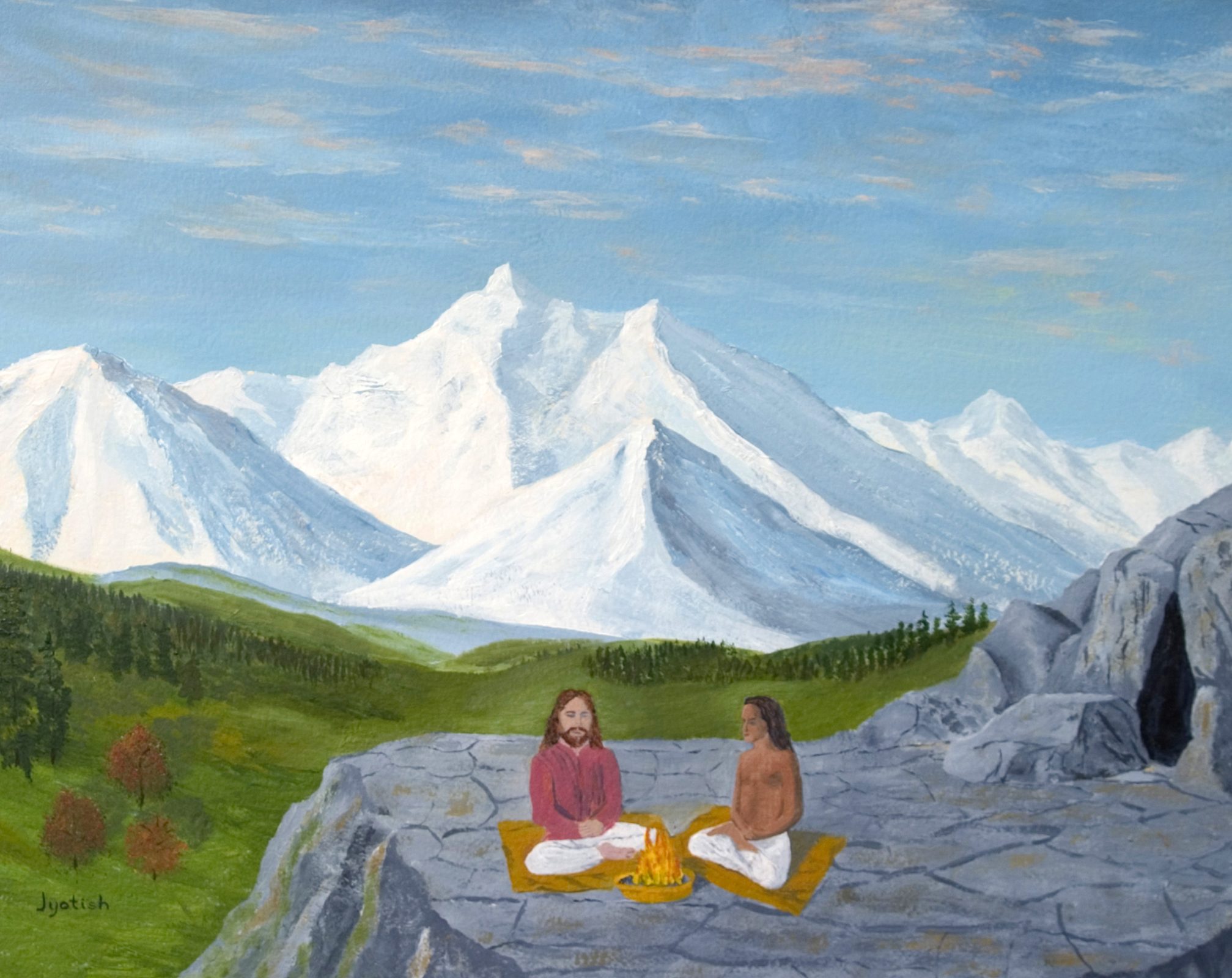 babaji krishna and jesus christ in meditation art by jyotish