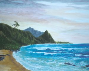 Hanalei Bay Kauai Hawaii painting by Jyotish Novak www.jyotishnovakart.com