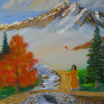 paintings of yogananda and mountains