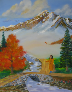 paintings of yogananda and mountains