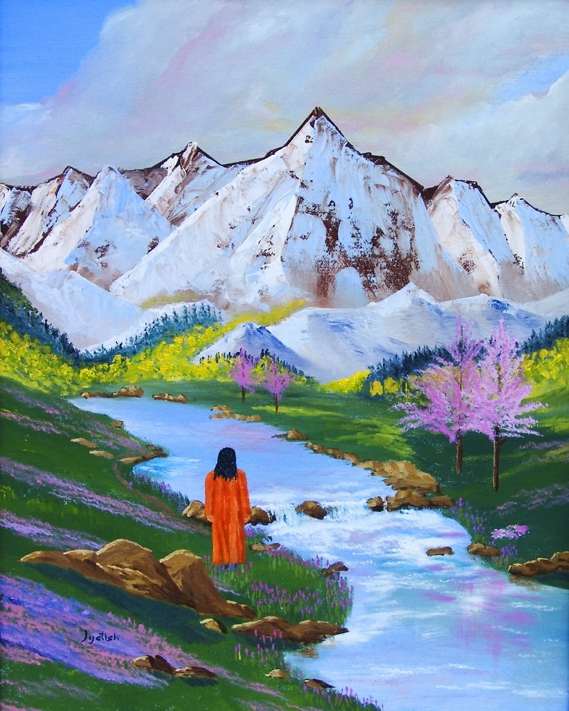 yogananda mountaints in spiringtime painting by jyotish in karmic seeds blog shenandoah