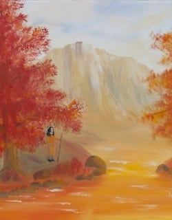 The Land Beyond My Dreams is a painting of Yogananda depicting his teachings on a spiritual report card for the final exam