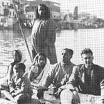 yogananda on the ganges river in india with disciples