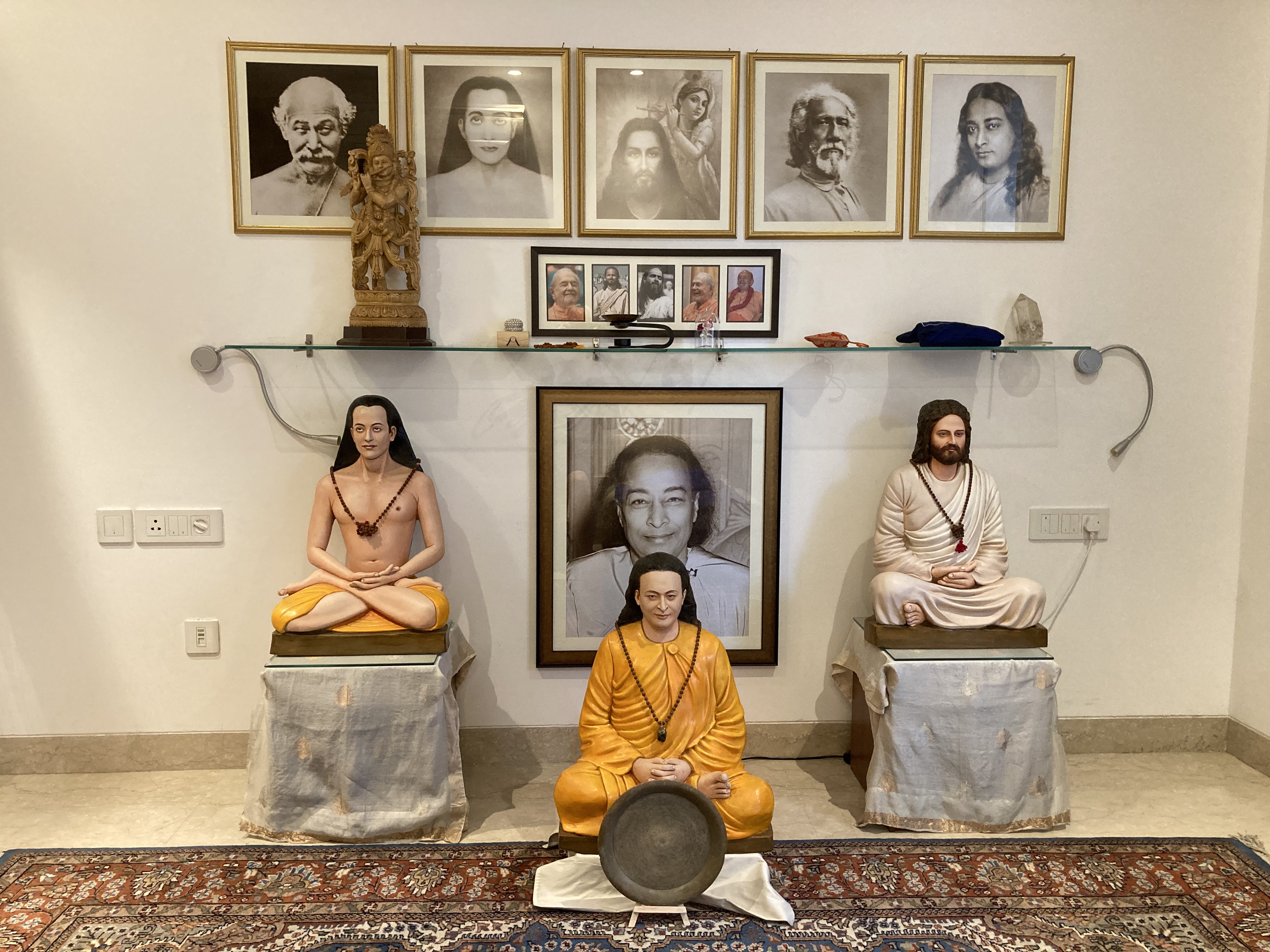jyotish and devi altar in delhi india with yogananda sacred plate from ghosh family india