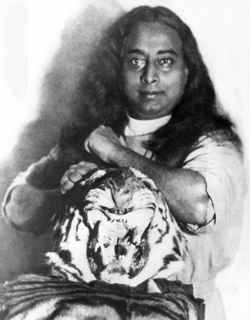 Yogananda with a tiger skin