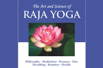 Dark blue Raja Yoga book cover with photo of a lotus.