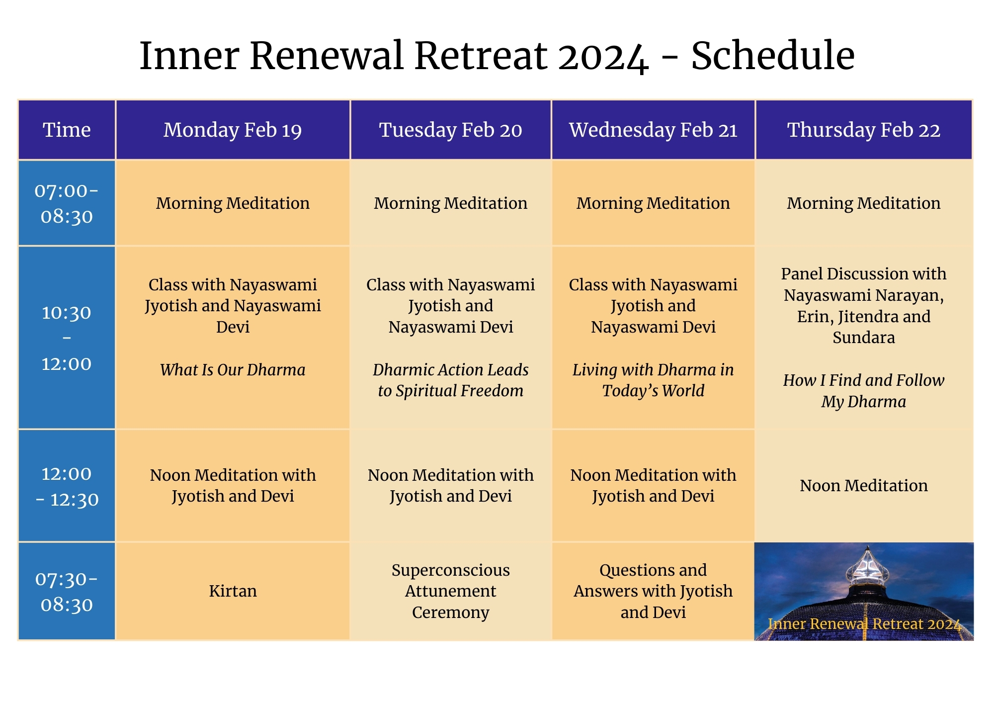 Inner Renewal Retreat 2024 - Schedule